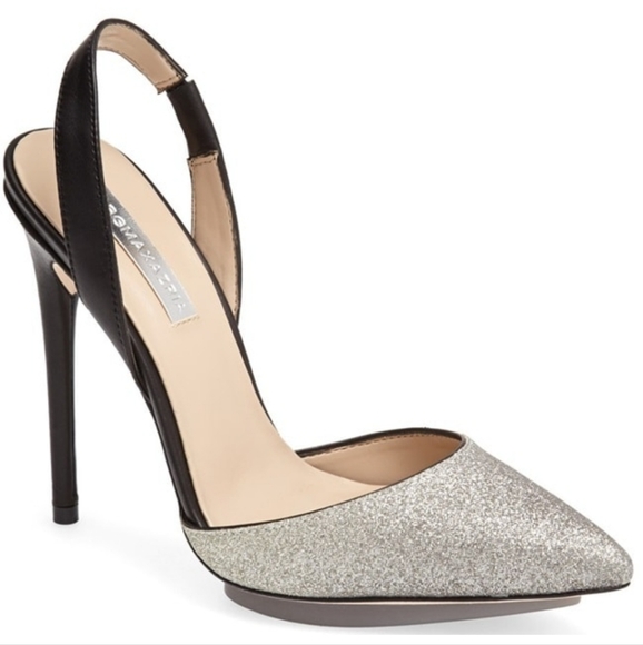 BCBGMAXAZRIA Koda Black Silver Sparkly Vero Cuoio Heels Size 8 - Picture 2 of 16